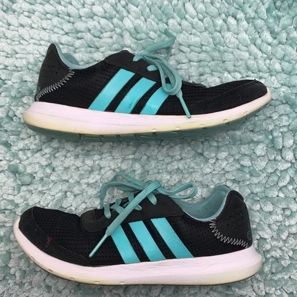 Addidas Running Jogging Workout Shoes Sneakers Black & Aqua Cushion Insoles - Picture 7 of 17